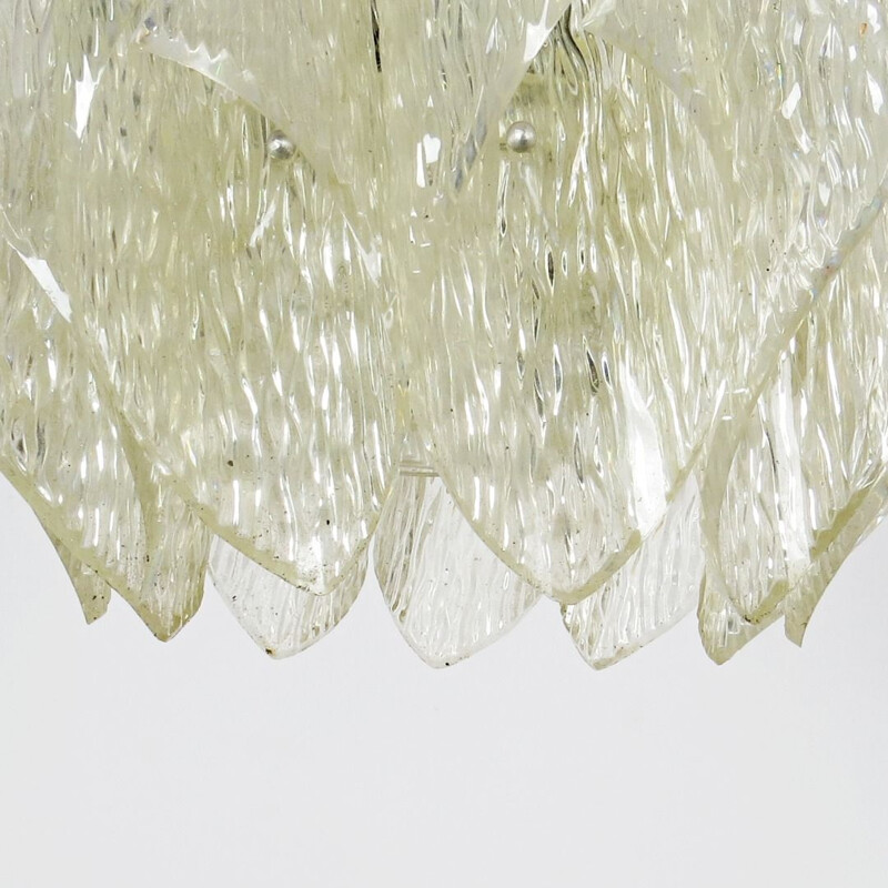 Lustre vintage blanc transparent, Tchécoslovaquie, 1970