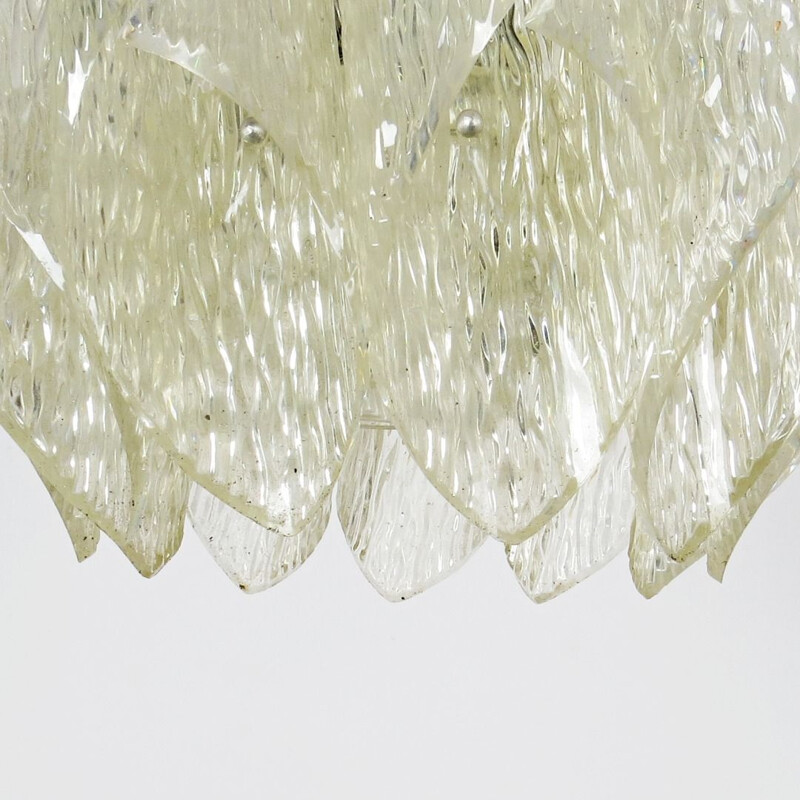 Vintage white transparent chandelier, Czechoslovakia, 1970