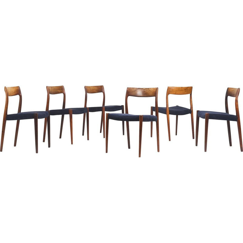 Suite of 6 vintage chairs model 77 by Niels Otto Møller for J.l. Møllers, Denmark 1960