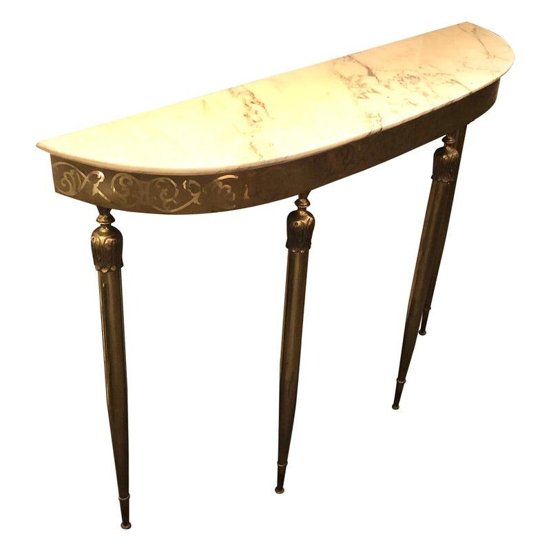 Vintage Modern Brass and Marble Italian Console, circa 1960