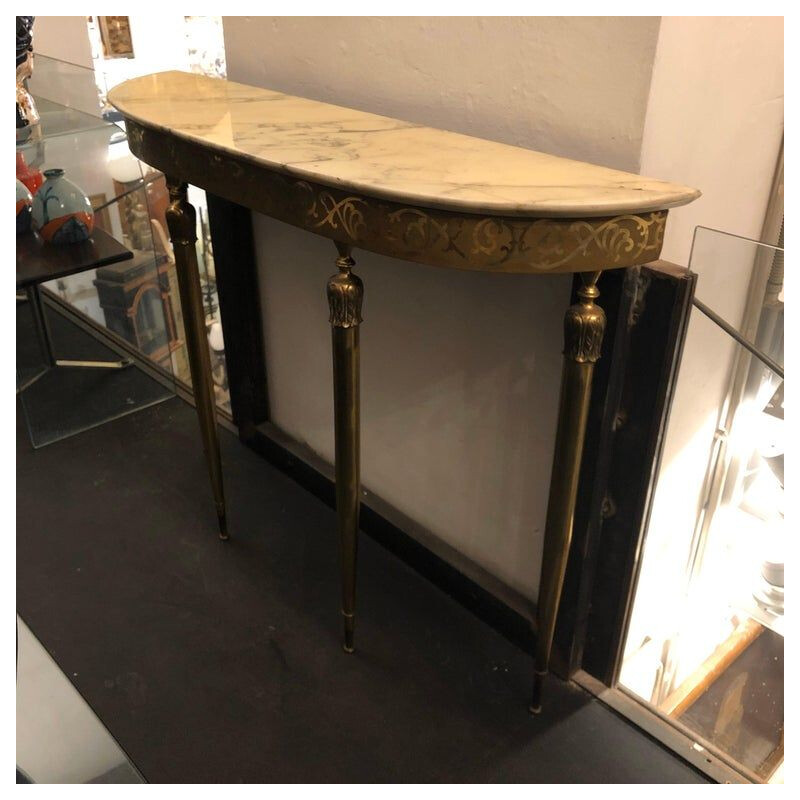 Vintage Modern Brass and Marble Italian Console, circa 1960