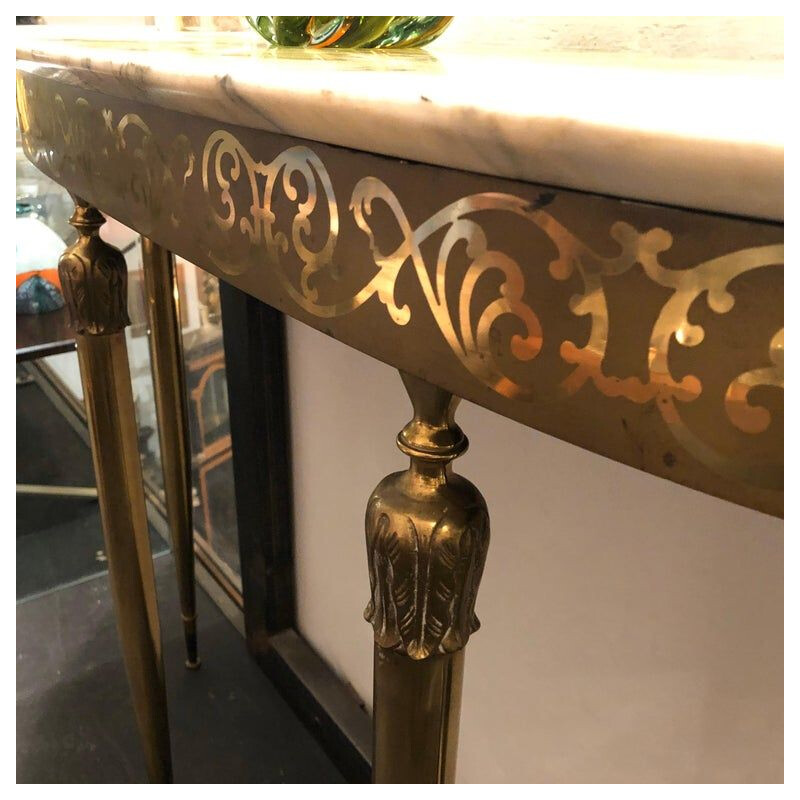 Vintage Modern Brass and Marble Italian Console, circa 1960