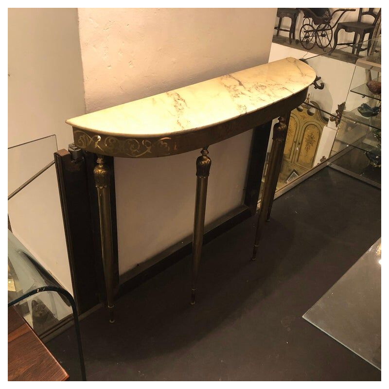 Vintage Modern Brass and Marble Italian Console, circa 1960