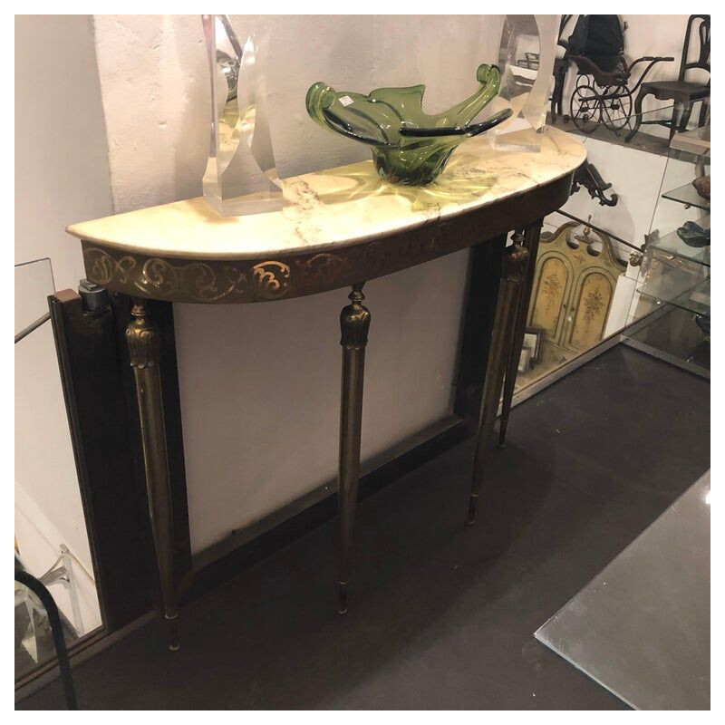 Vintage Modern Brass and Marble Italian Console, circa 1960