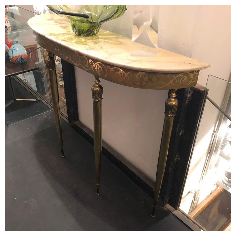 Vintage Modern Brass and Marble Italian Console, circa 1960