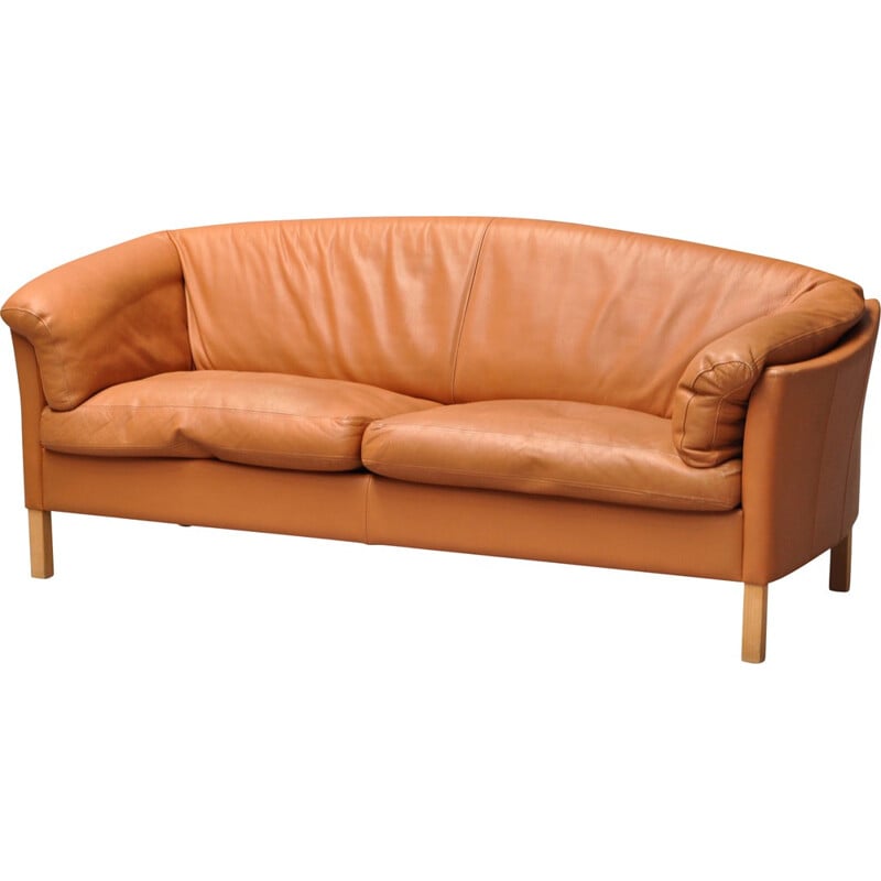 Scandinavian sofa in tan leather, Mogens HANSEN - 1980s