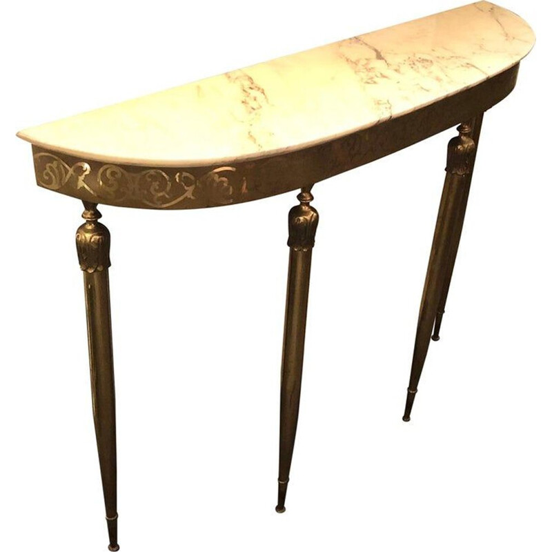 Vintage Modern Brass and Marble Italian Console, circa 1960