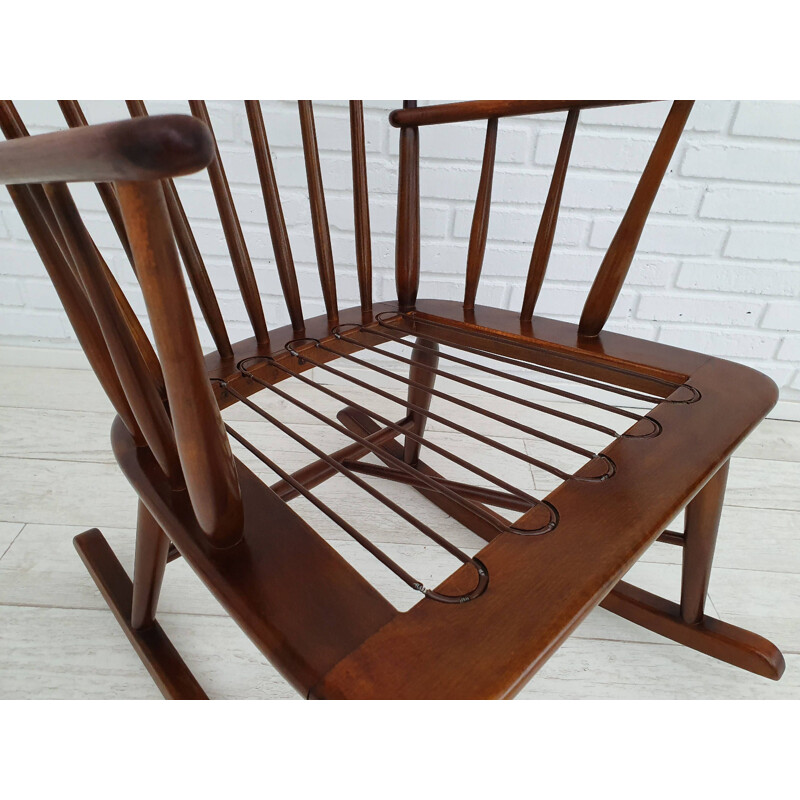 Rocking chair vintage en laine KVADRAT, design danois par Børge Mogensen pour Farstrup 181