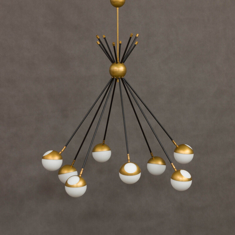 Vintage Sputnik style brass chandelier, Italy