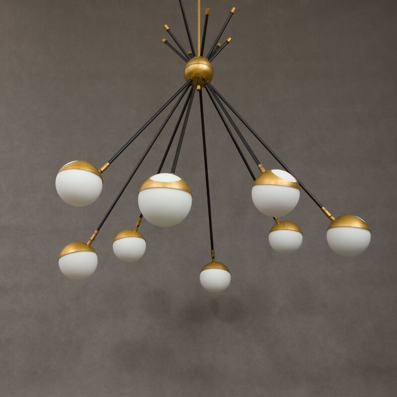 Vintage Sputnik style brass chandelier, Italy