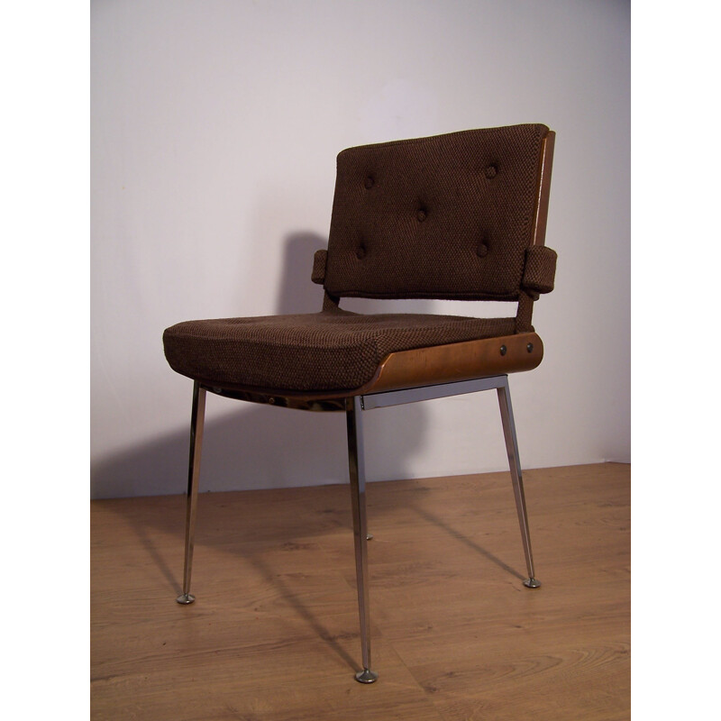 Chair in brown fabric and rosewood, Alain RICHARD - 1960s