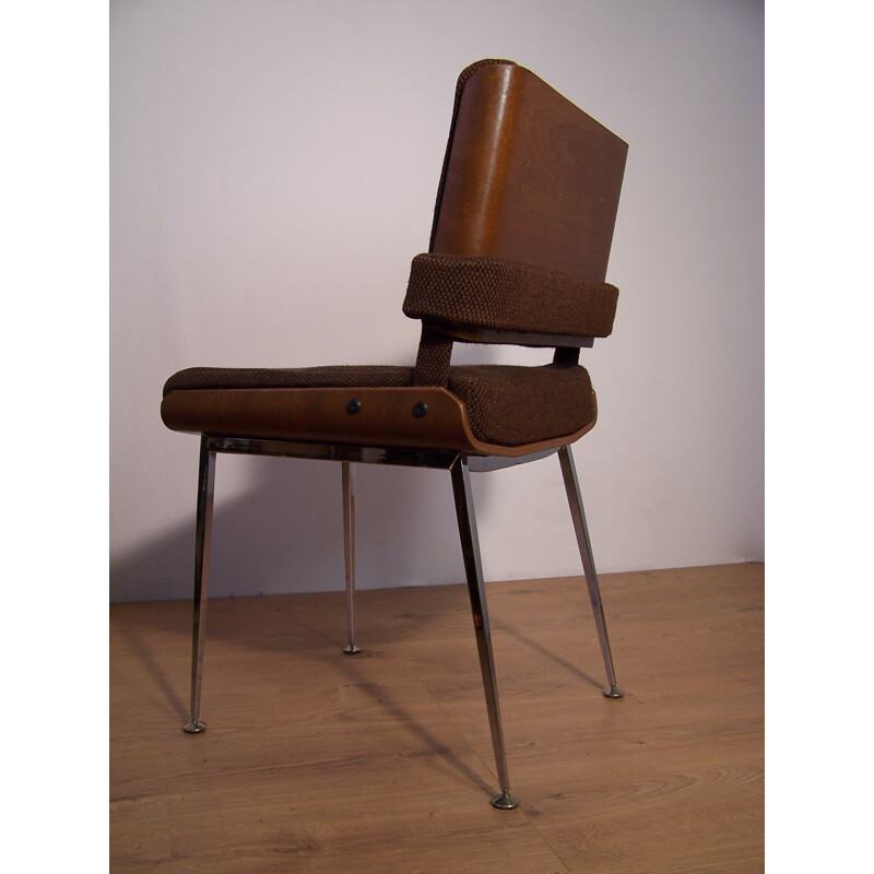 Chair in brown fabric and rosewood, Alain RICHARD - 1960s