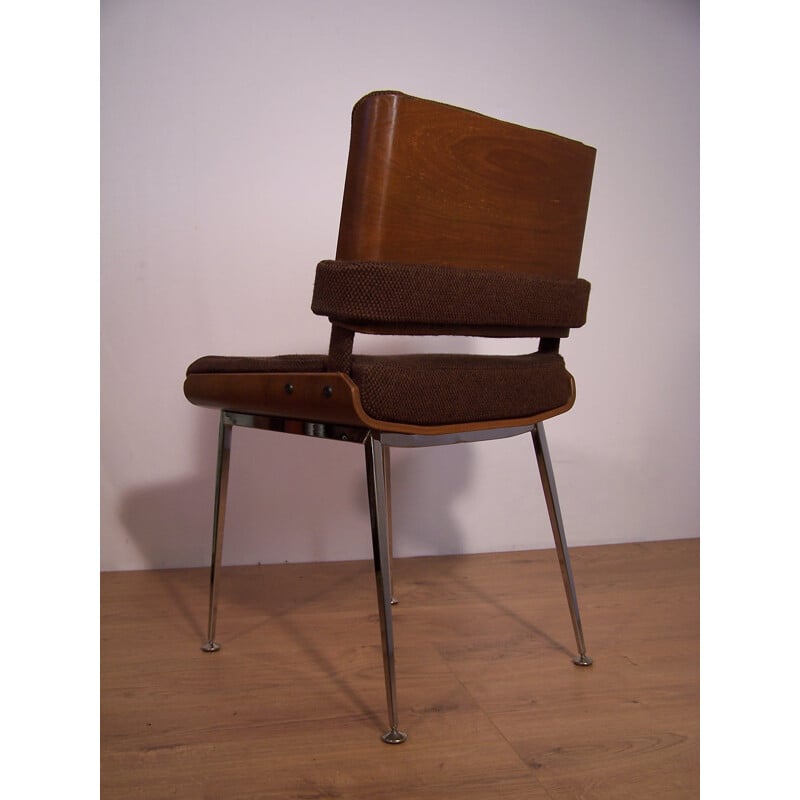 Chair in brown fabric and rosewood, Alain RICHARD - 1960s