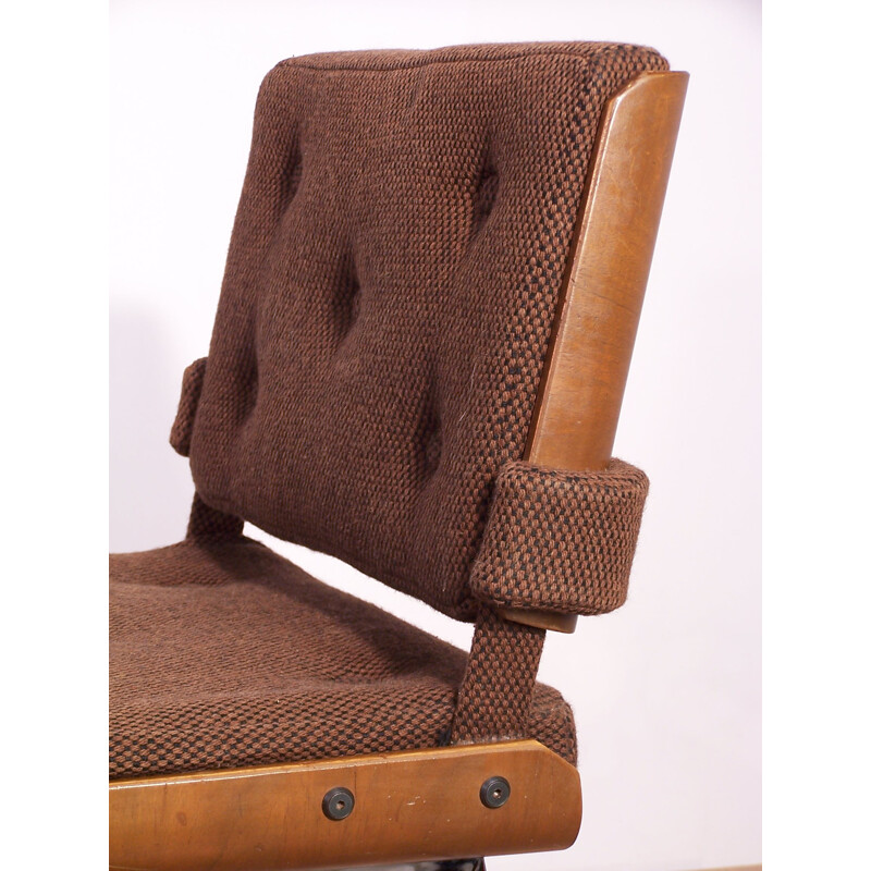 Chair in brown fabric and rosewood, Alain RICHARD - 1960s