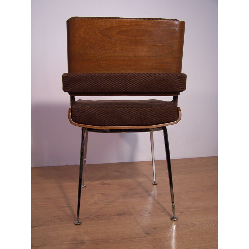 Chair in brown fabric and rosewood, Alain RICHARD - 1960s