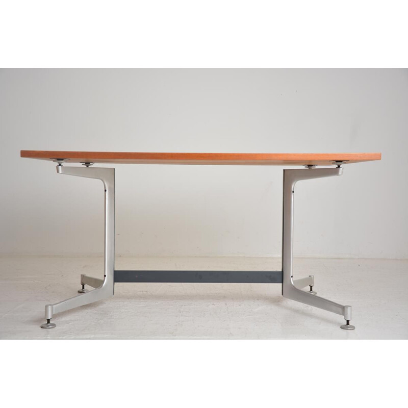 Vintage cast aluminium and teak table, 1960-70s