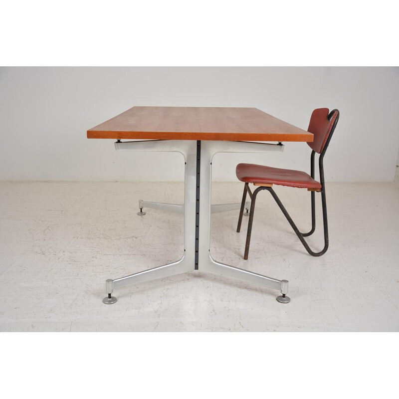 Vintage cast aluminium and teak table, 1960-70s