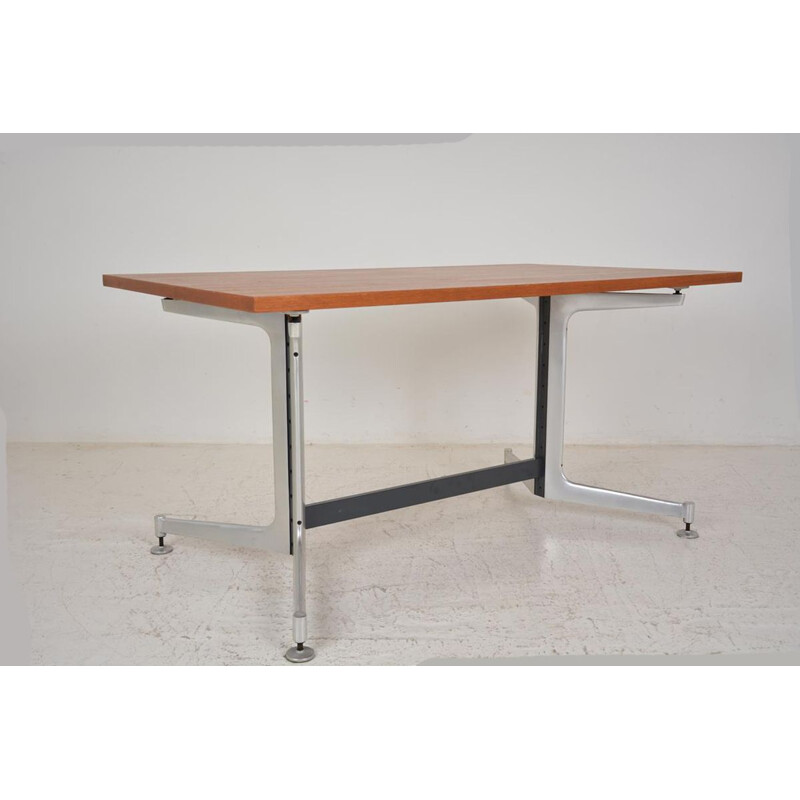 Vintage cast aluminium and teak table, 1960-70s