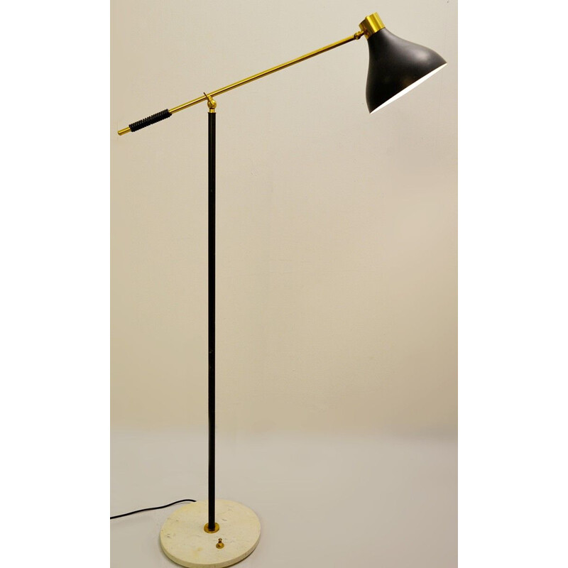 Vintage floor lamp Stilnovo, marble base and brass arm, 1950