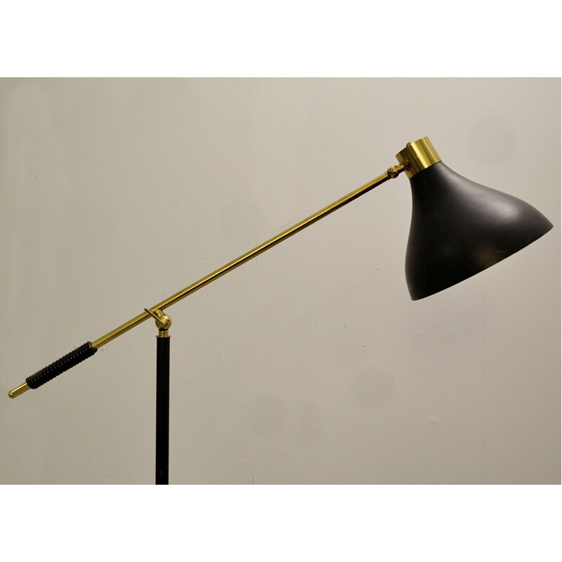 Vintage Stilnovo vloerlamp, marmeren voet en messing armen, 1950