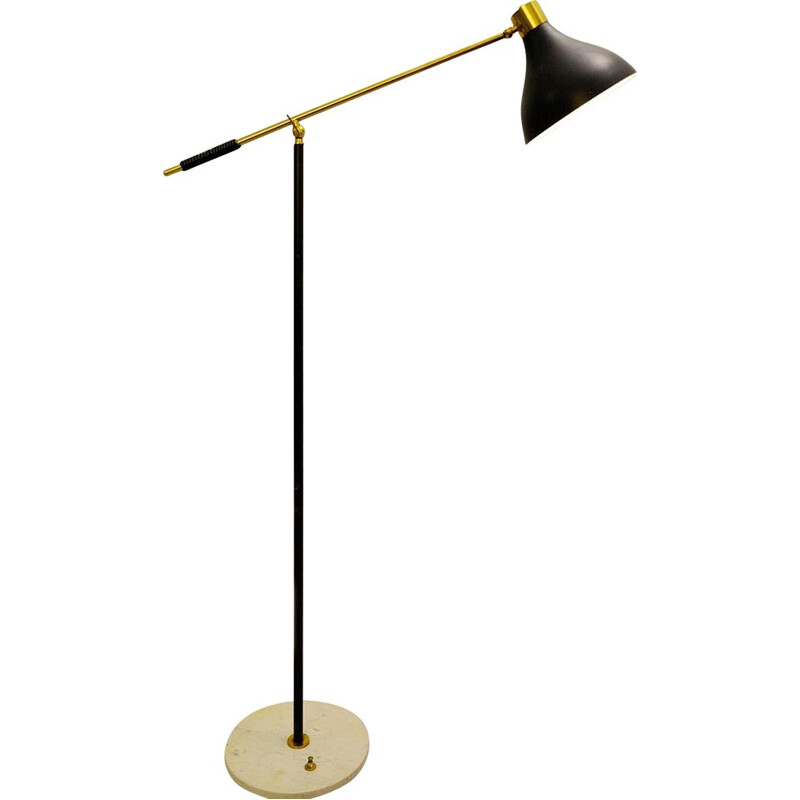 Vintage floor lamp Stilnovo, marble base and brass arm, 1950