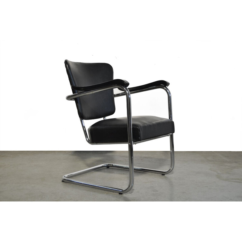 Vintage metal tubular armchair by Fana Metal Rotterdam, 1950 