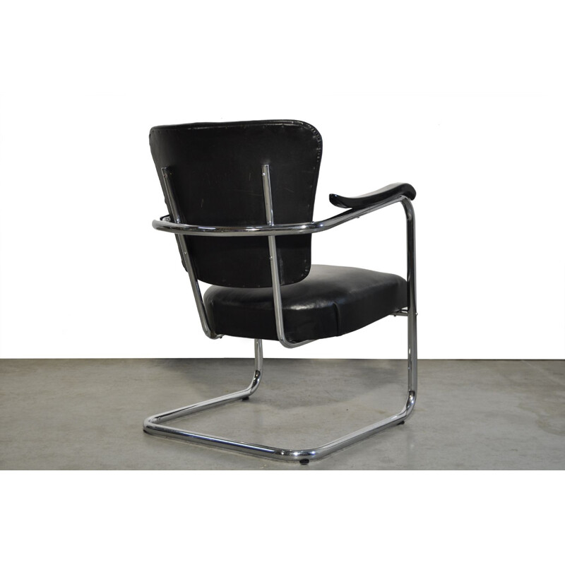 Vintage metal tubular armchair by Fana Metal Rotterdam, 1950 