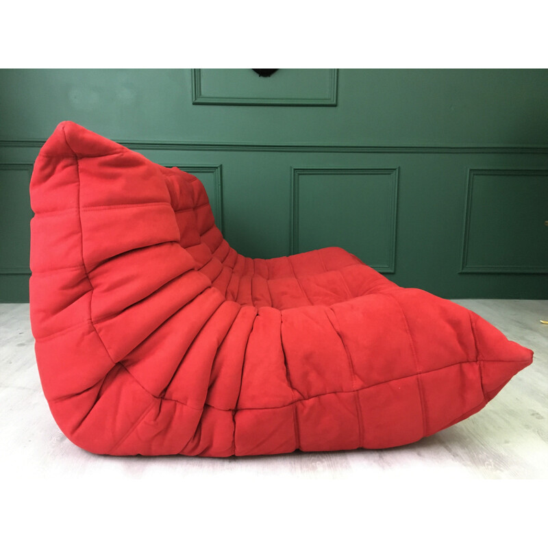 Vintage Red Design Ligne Roset Two seater Togo sofa chaise longue