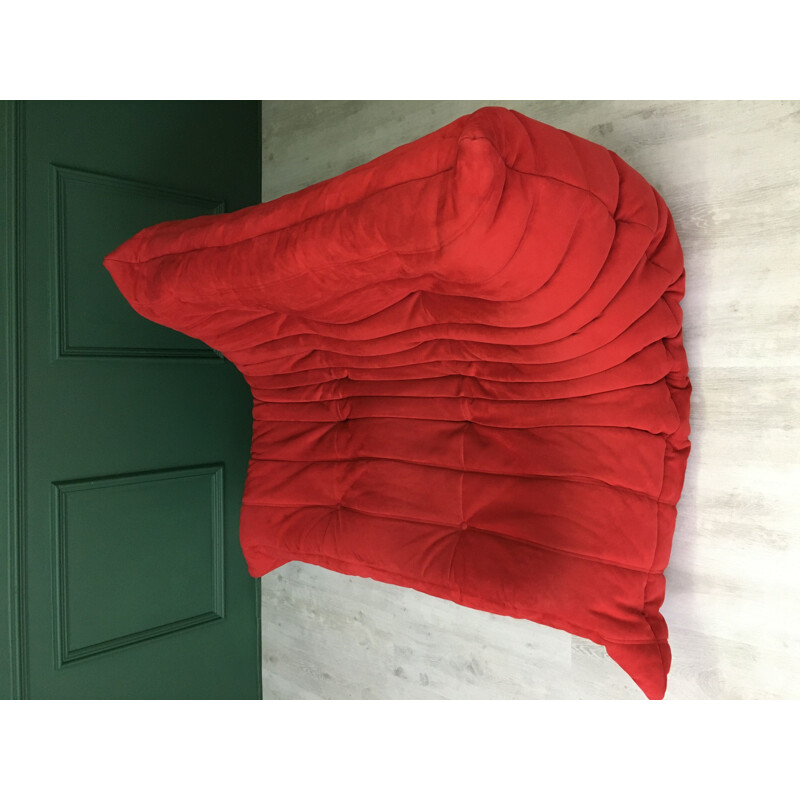 Vintage Red Design Ligne Roset Two seater Togo sofa chaise longue