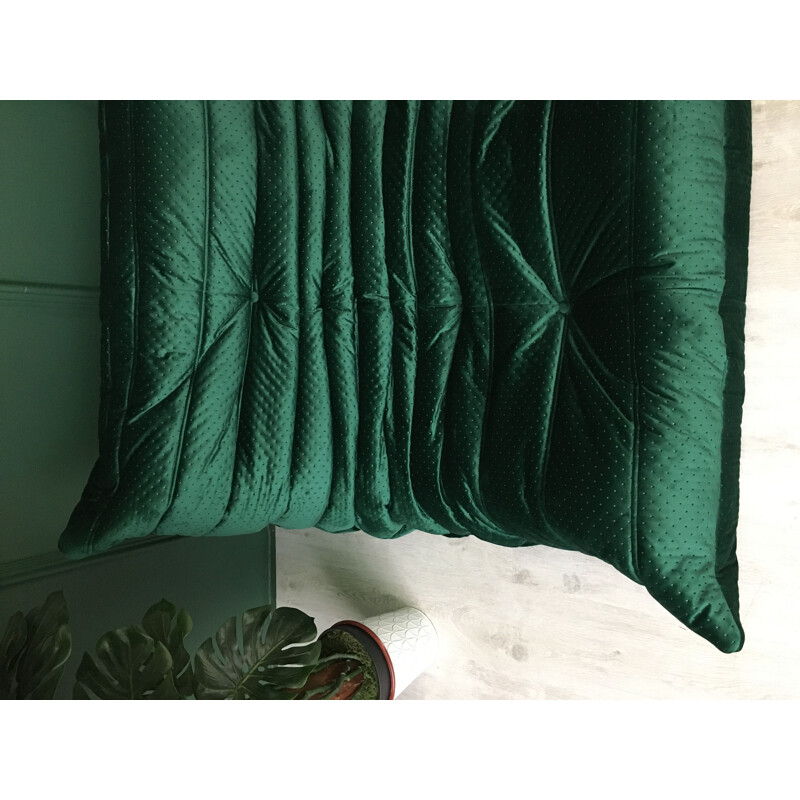 Vintage green velvet Togo two seater sofa by Ligne Roset