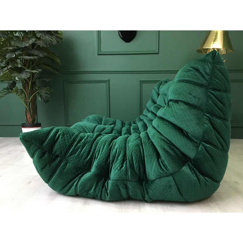 Vintage green velvet Togo two seater sofa by Ligne Roset