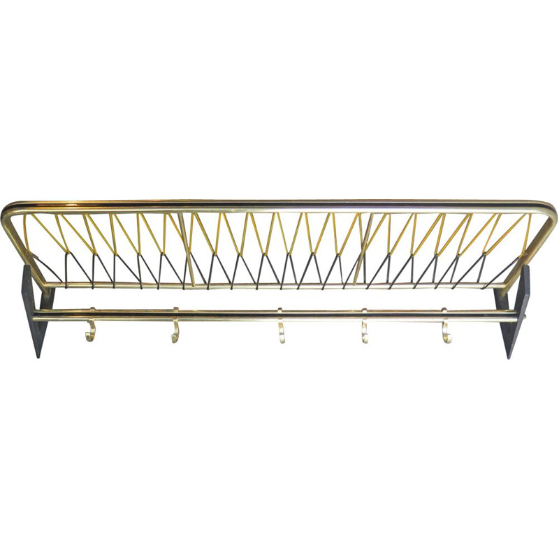 Vintage coat rack with shelf golden and black, 1950s