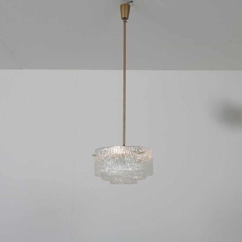 Suspension vintage en verre avec détails en laiton 1960