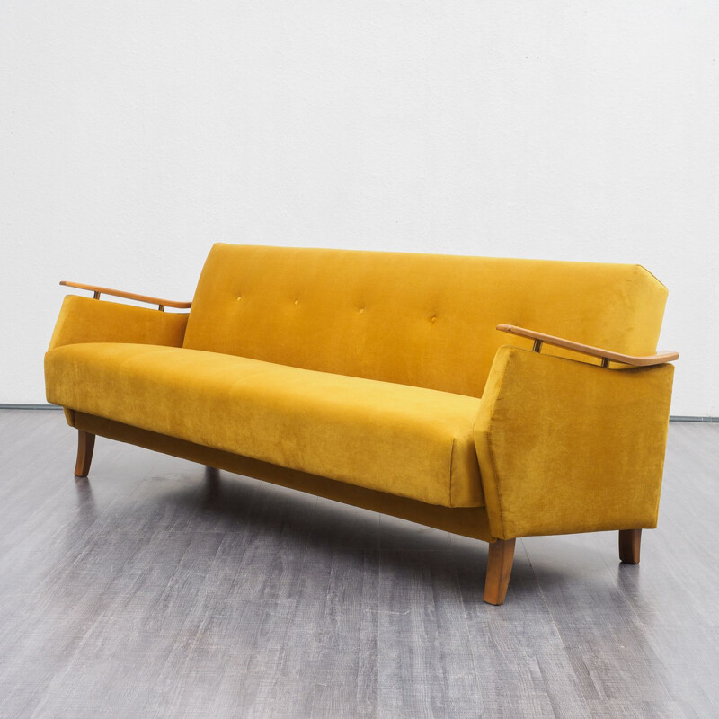 Canapé vintage en tissu jaune et hêtre,  1950