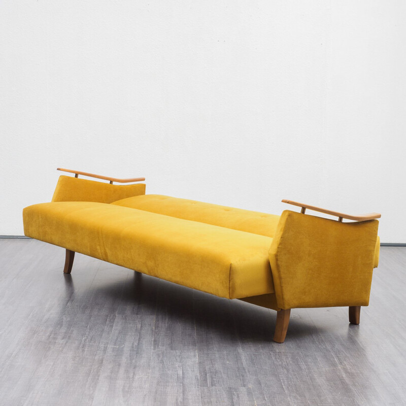 Vintage yellow fabric and beech sofa, 1950s