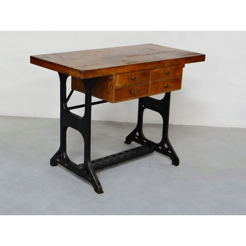 Vintage wood and iron work table, 1930s