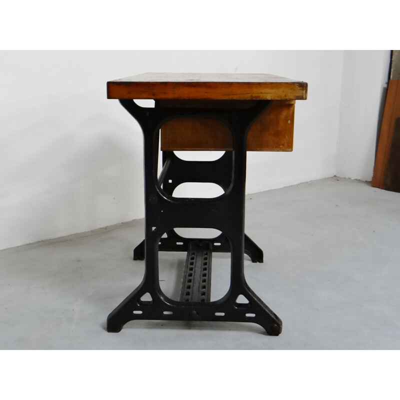 Vintage wood and iron work table, 1930s