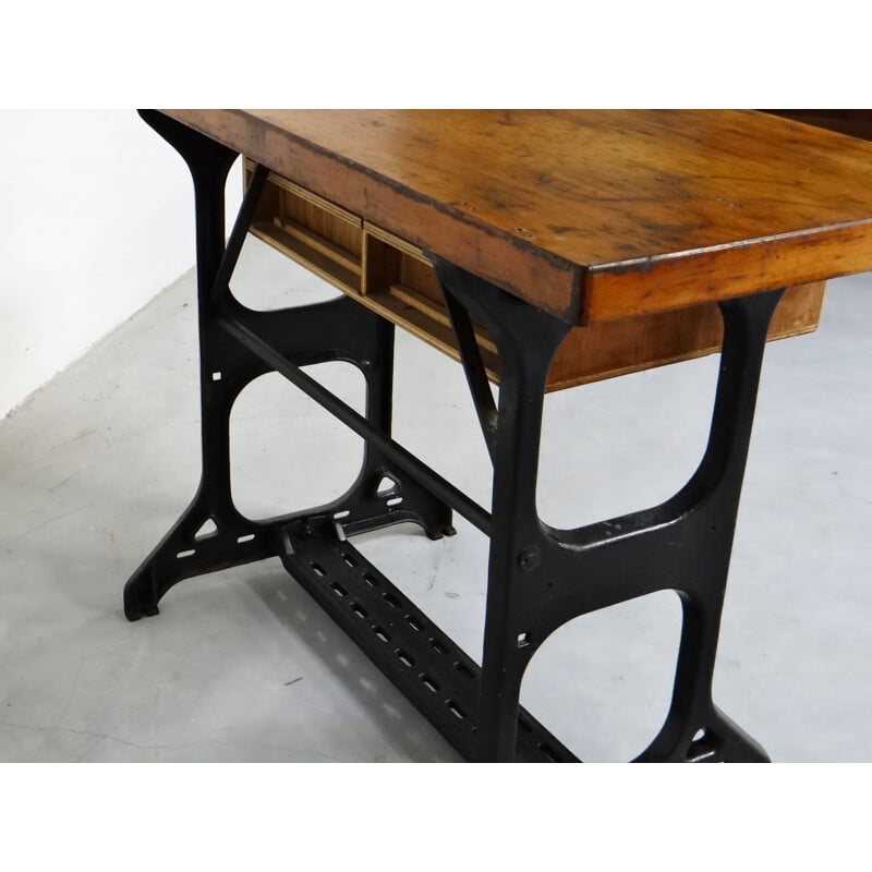 Vintage wood and iron work table, 1930s