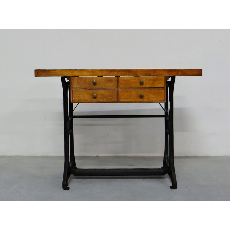 Vintage wood and iron work table, 1930s