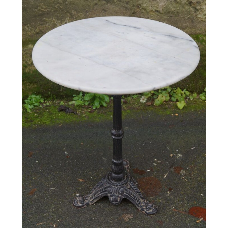 Vintage pedestal table in marble and cast iron, 1940s