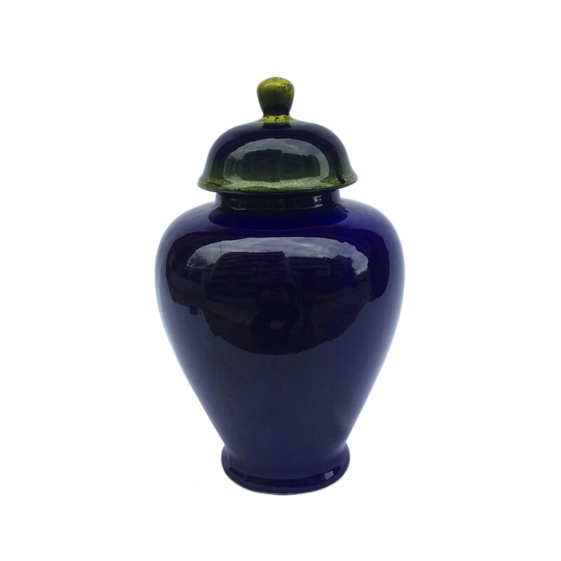 Vintage Handmade Blue Glazed Ceramic Jar, 1980s