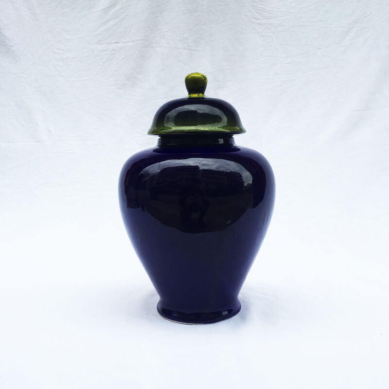 Vintage Handmade Blue Glazed Ceramic Jar, 1980s