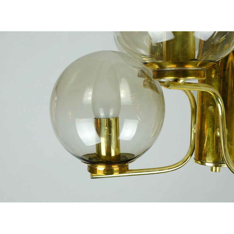 Vointage brass and smoked glass chandelier, 1960s