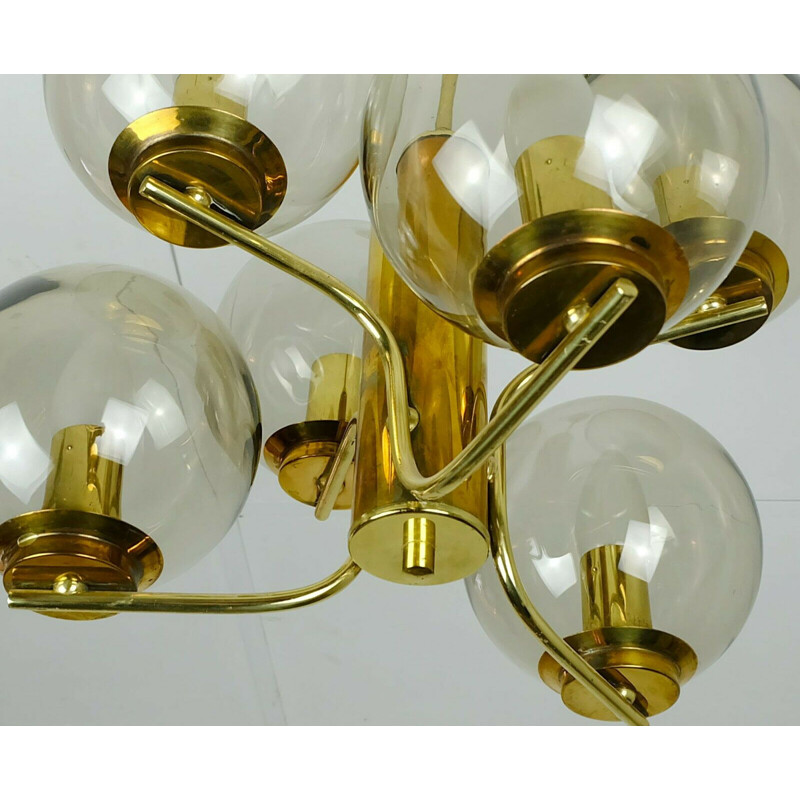 Vointage brass and smoked glass chandelier, 1960s