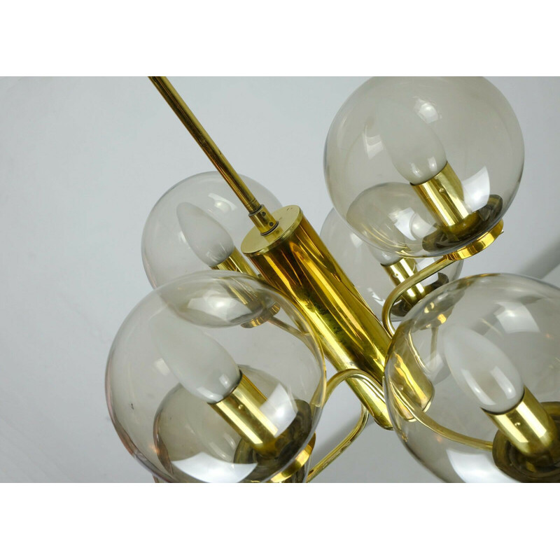 Vointage brass and smoked glass chandelier, 1960s