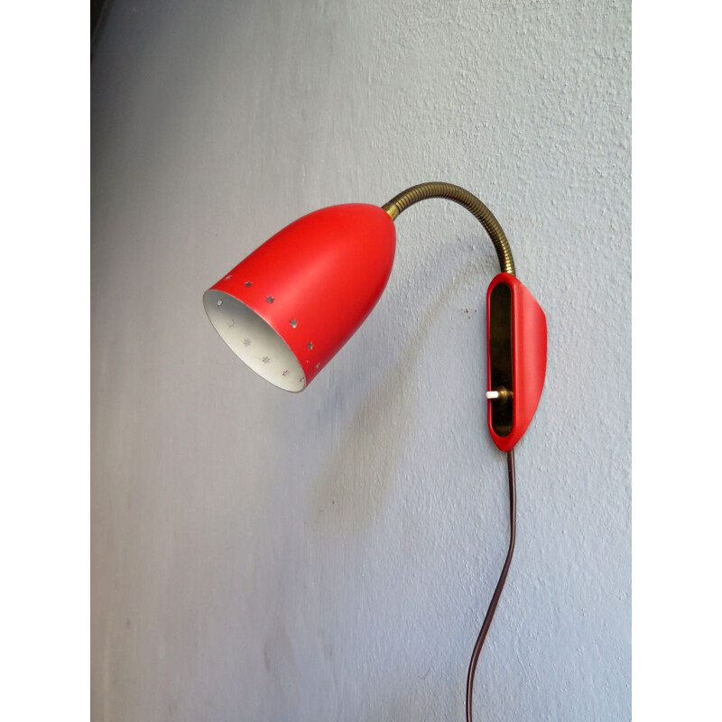 Vintage adjustable wall lamp in red metal, France, 1950s