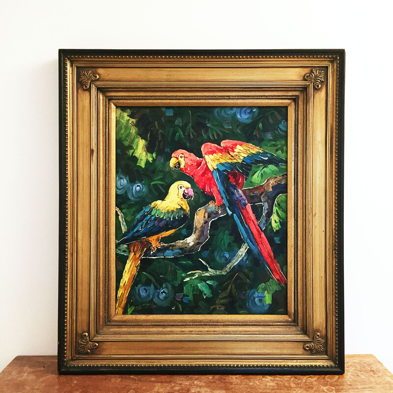 Vintage painting with wooden frame, United Kingdom 1990