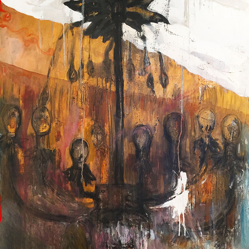 Vintage painting "The chandelier" by Tibor Cervenak, United Kingdom 2000