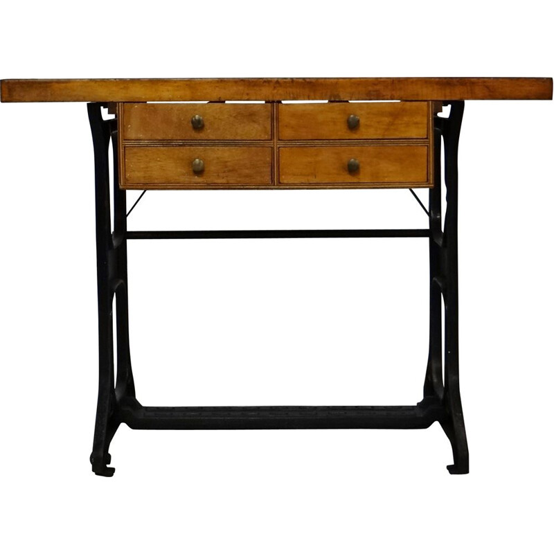 Vintage wood and iron work table, 1930s