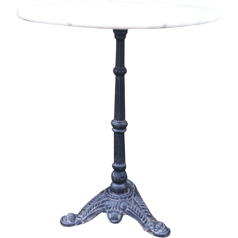 Vintage pedestal table in marble and cast iron, 1940s